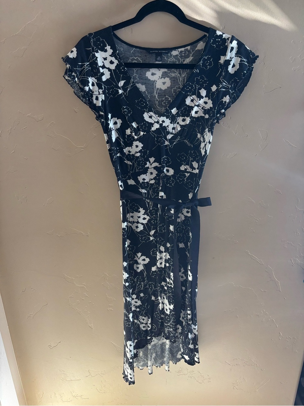 Banana Republic Black & White Floral Wrap Dress with Tie Waist